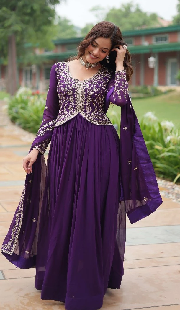 Women Gown Thread Designer Jari Purple - 150303475
