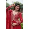 Women Gown Faux Georgette Red Thread Plus Size