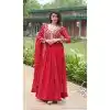 Women Gown Faux Georgette Red Thread Plus Size