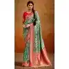 Women Mint Green Traditional Wear Saree Jacquard Work Tusser Silk Plus Size