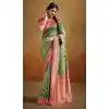 Women Traditional Wear Saree Jacquard Work Green Tusser Silk Plus Size