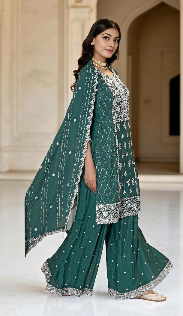 Women Premium Chinon Palazzo Suit Rama Sequence Work - 13072210840