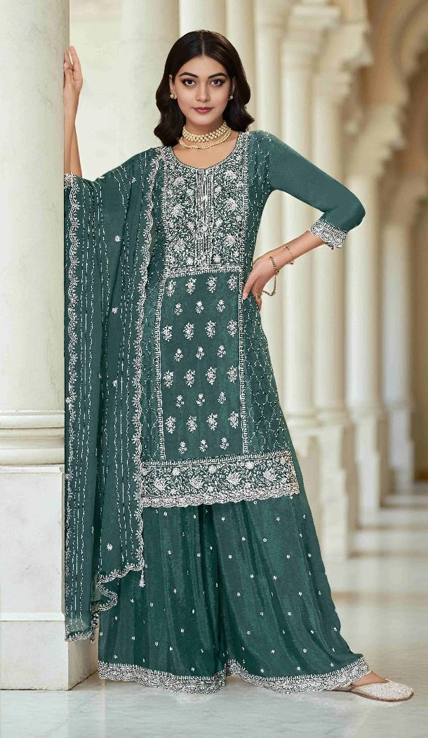 Women Premium Chinon Palazzo Suit Rama Sequence Work - 13072210840