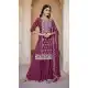 Women Premium Chinon Sequence Work Palazzo Suit Wine - 13072210842