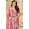 Women Punjabi Suit Organza Embroidery Work Pink Plus Size