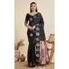 Women Party Wear Saree Pure Soft Silk Black Gold Zari Weaving Work Plus Size