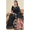Women Party Wear Saree Pure Soft Silk Black Gold Zari Weaving Work Plus Size