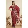 Women Gold Zari Weaving Work Pure Soft Silk Maroon Party Wear Saree Plus Size
