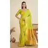 Women Pure Soft Silk Gold Zari Weaving Work Party Wear Saree Parrot Green Plus Size