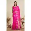 Women Pure Soft Silk Gold Zari Weaving Work Pink Party Wear Saree Plus Size