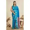 Women Gold Zari Weaving Work Rama Blue Pure Soft Silk Party Wear Saree Plus Size