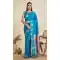 Women Gold Zari Weaving Work Rama Blue Pure Soft Silk Party Wear Saree - 12995210467