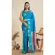Women Gold Zari Weaving Work Rama Blue Pure Soft Silk Party Wear Saree - 12995210467