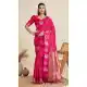 Women Gold Zari Weaving Work Party Wear Saree Rani Pink Pure Soft Silk - 12995210468