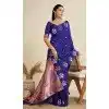 Women Pure Soft Silk Blue Party Wear Saree Gold Zari Weaving Work Plus Size