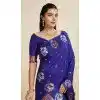 Women Pure Soft Silk Blue Party Wear Saree Gold Zari Weaving Work Plus Size