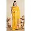 Women Pure Soft Silk Gold Zari Weaving Work Yellow Party Wear Saree Plus Size