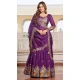 Women Purple Heavy Embroidery Sequence Work Pure Vichitra Party Lehenga Choli - 13001210487