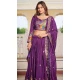 Women Purple Heavy Embroidery Sequence Work Pure Vichitra Party Lehenga Choli - 13001210487