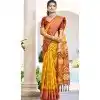 Women Pochampalli Silk Traditional Wear Saree Yellow Jacquard Plus Size