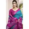 Women Jacquard Sky Blue Traditional Wear Saree Pochampalli Silk Plus Size