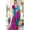 Women Jacquard Sky Blue Traditional Wear Saree Pochampalli Silk Plus Size