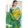 Women Traditional Wear Saree Jacquard Mustrad Yellow Pochampalli Silk Plus Size