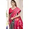 Women Pochampalli Silk Grey Jacquard Traditional Wear Saree Plus Size