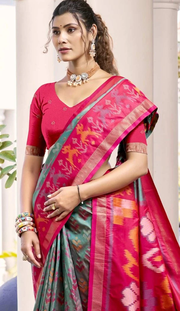 Women Pochampalli Silk Grey Jacquard Traditional Wear Saree - 13015210553