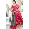 Women Pochampalli Silk Grey Jacquard Traditional Wear Saree Plus Size