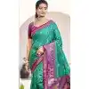 Women Pochampalli Silk Rama Green Traditional Wear Saree Jacquard Plus Size