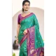 Women Pochampalli Silk Rama Green Traditional Wear Saree Jacquard - 13015210554