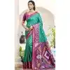 Women Pochampalli Silk Rama Green Traditional Wear Saree Jacquard Plus Size