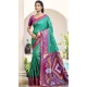 Women Pochampalli Silk Rama Green Traditional Wear Saree Jacquard - 13015210554