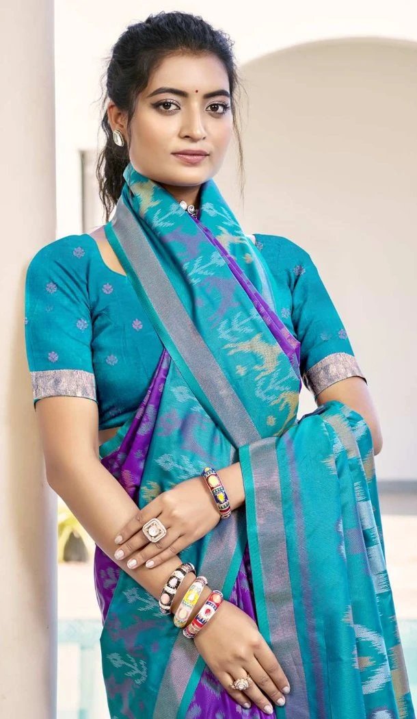 Women Traditional Wear Saree Violet Jacquard Pochampalli Silk - 13015210555