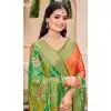 Women Orange Traditional Wear Saree Jacquard Pochampalli Silk Plus Size