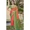 Women Orange Traditional Wear Saree Jacquard Pochampalli Silk Plus Size