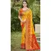 Women Jacquard Yellow Pochampalli Silk Traditional Wear Saree Plus Size