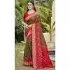 Women Traditional Wear Saree Jacquard Brown Pochampalli Silk Plus Size