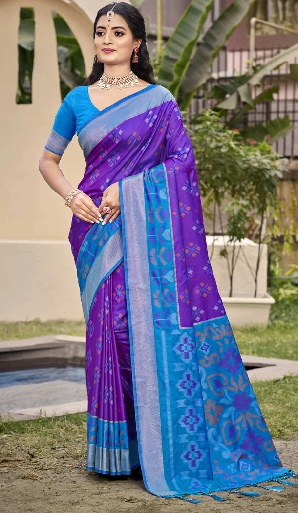 Women Pochampalli Silk Traditional Wear Saree Jacquard Violet - 13016210563