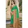 Women Traditional Wear Saree Green Jacquard Pochampalli Silk Plus Size