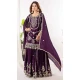Women Embroidery Wine Pure Heavy Chinnon Silk Palazzo Suit - 13048210717