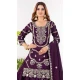 Women Embroidery Wine Pure Heavy Chinnon Silk Palazzo Suit - 13048210717