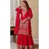 Women Heavy Chinnon Silk Pink Palazzo Suit Embroidery Plus Size