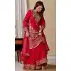 Women Heavy Chinnon Silk Pink Palazzo Suit Embroidery Plus Size
