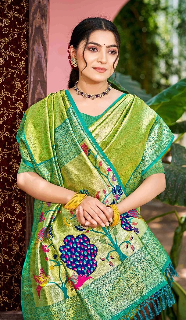 Women Party Wear Saree Light Green Jacquard Kanjivaram Silk - 13085210894