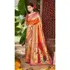 Women Kanjivaram Silk Orange Party Wear Saree Jacquard Plus Size