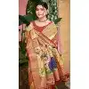 Women Jacquard Cream Party Wear Saree Kanjivaram Silk Plus Size