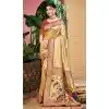 Women Jacquard Cream Party Wear Saree Kanjivaram Silk Plus Size