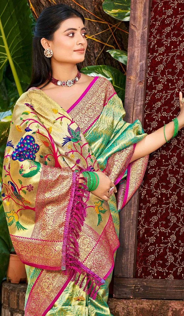 Women Multi Party Wear Saree Jacquard Kanjivaram Silk - 13085210897
